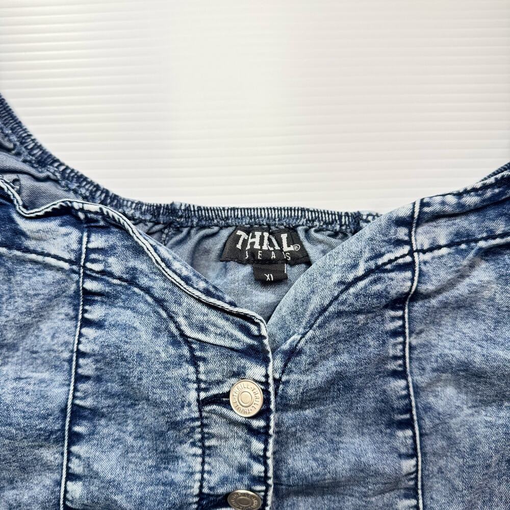 Denim Crop Top Puff Sleeve Women’s XL Acid Y2K Western Coquette Festival Rodeo - Picture 9 of 16